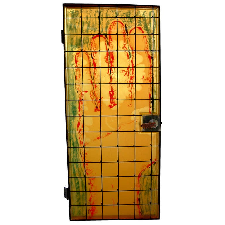 Specifically for the large office project, one of the doors created by Pesce for the New York advertising office. Made of resin, steel and aluminium, metal grid on one side. Very few made; all unique.