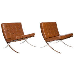 1970's Pair of Barcelona Chairs by Mies van der Rohe