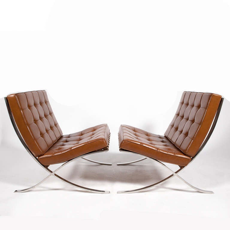 American 1970's Pair of Barcelona Chairs by Mies van der Rohe