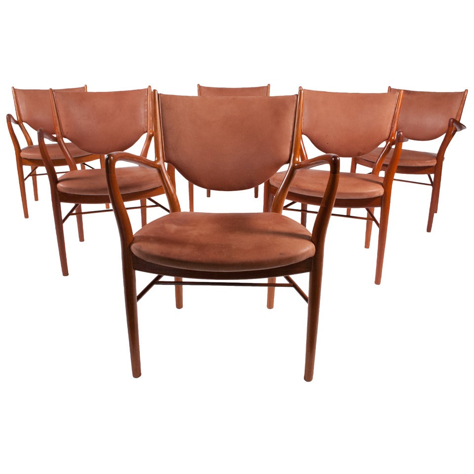 Rare Set of Six NV-46 Armchairs by Finn Juhl for Niels Vodder