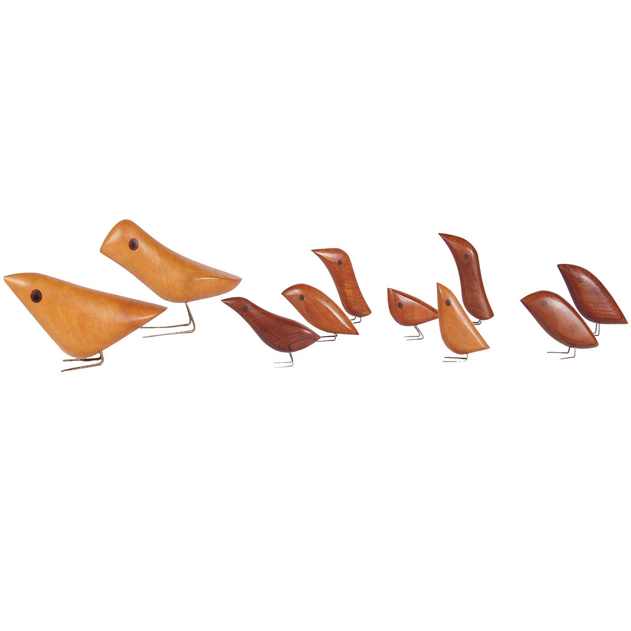 Set of Ten Wooden Birds