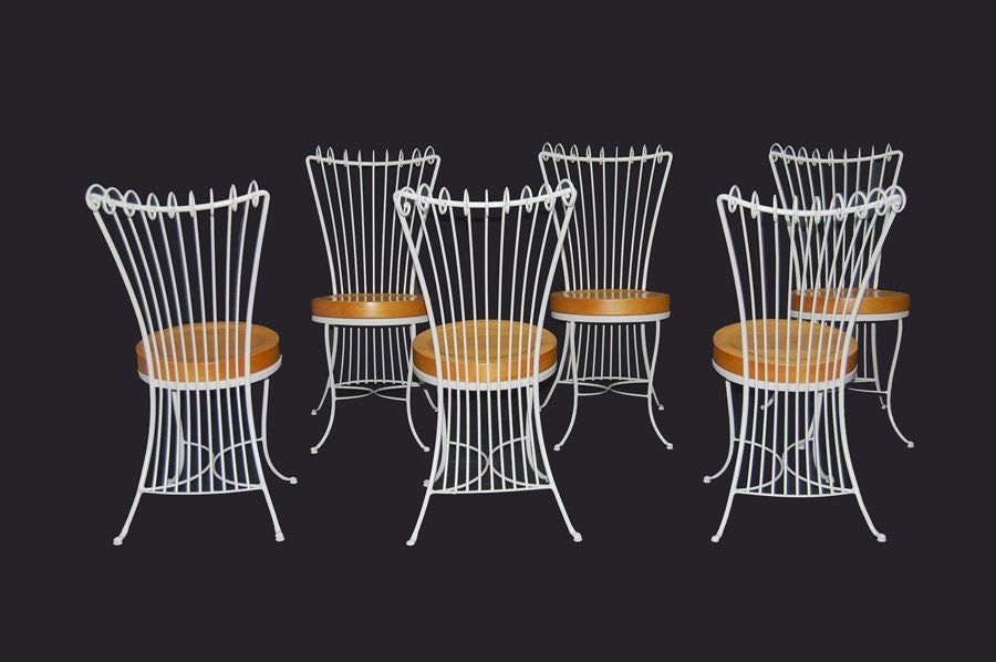 Mid-Century Modern Set of Six French Garden Chairs in the Style of Mathieu Mategot