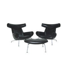 Pair of Ox Chairs and Ottoman by Hans Wegner