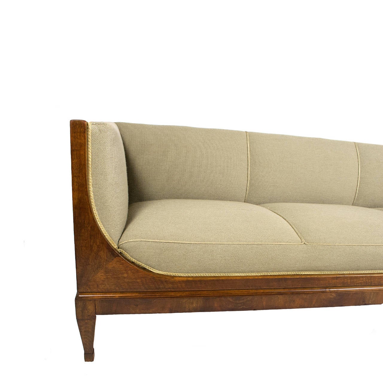 Three seat sofa designed and made by Danish cabinetmaker Frits Henningsen, walnut and original wool upholstery.