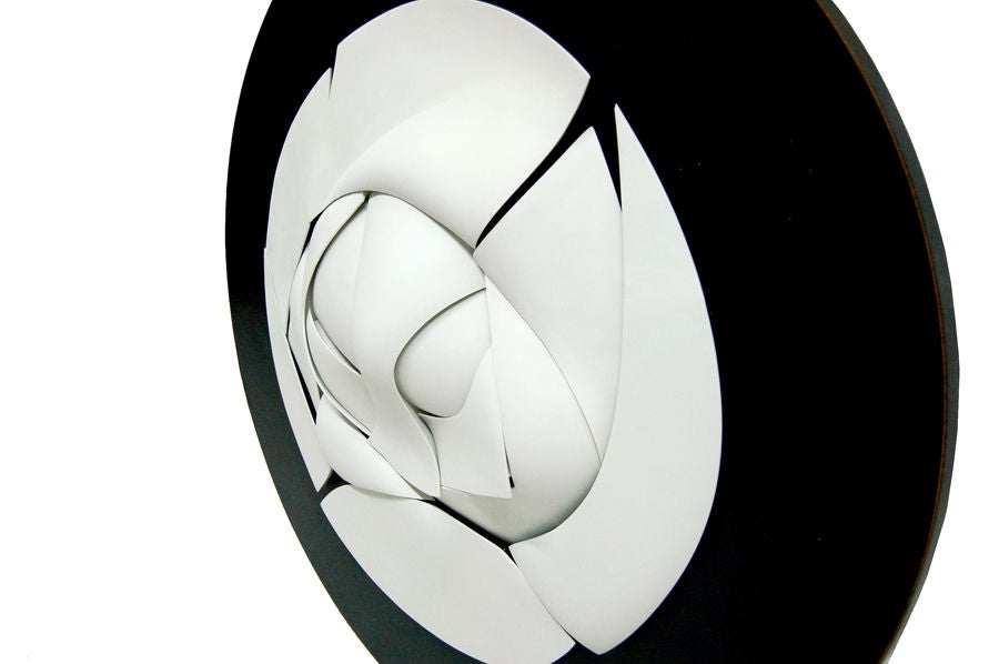 Rare, limited edition wall sculpture, created for the Ars Porcellana Exhibition in 1968 for Rosenthal. Porcelain pieces mounted to black laminate covered wood back. Label to reverse; number 20/50.