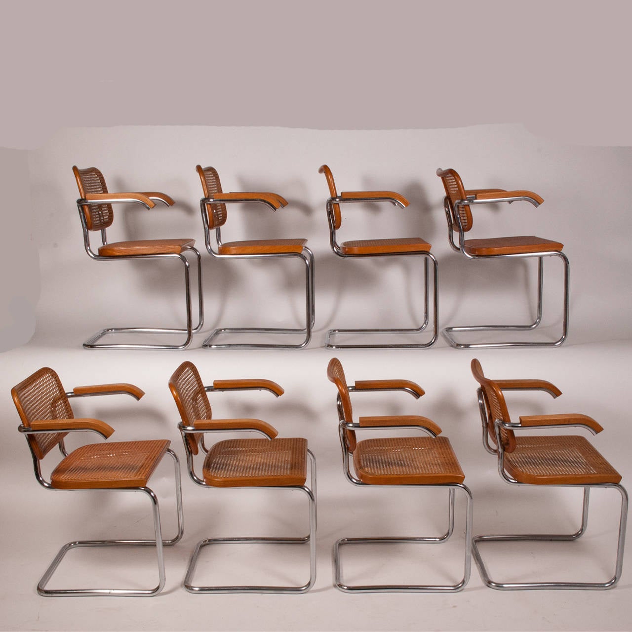 Classic B64 Arm chairs Design in 1928 ,This is a Knoll Production from 1970s Oak frames and arms on tubular chrome frames