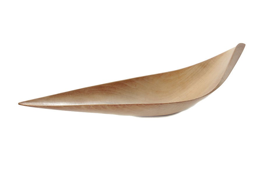 Rare and beautiful, sculptural bird-like bowl, formed from lightweight wood. Designed for the H-55 (Helsingor 1955) Exhibition in Sweden. Signed on bottom with Ekstrom's stamp.
