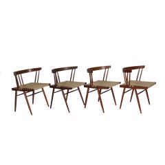 Set of Four George Nakashima Grass Seat Chairs