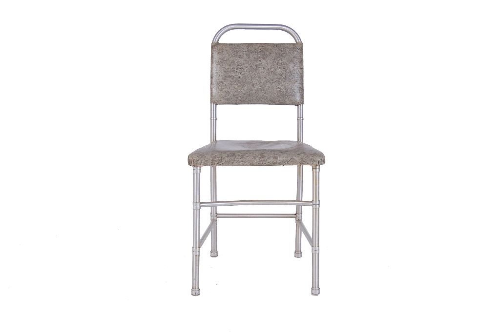 Side chair with anodized aluminum frame and original vinyl upholstery.  Made by Warren McArthur Corp., New York City.
