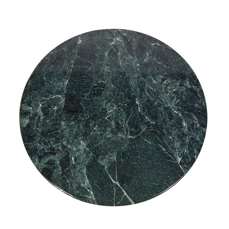 Verdi Alpi green marble top on pedestal aluminum base.  First production base.  Made by Herman Miller.