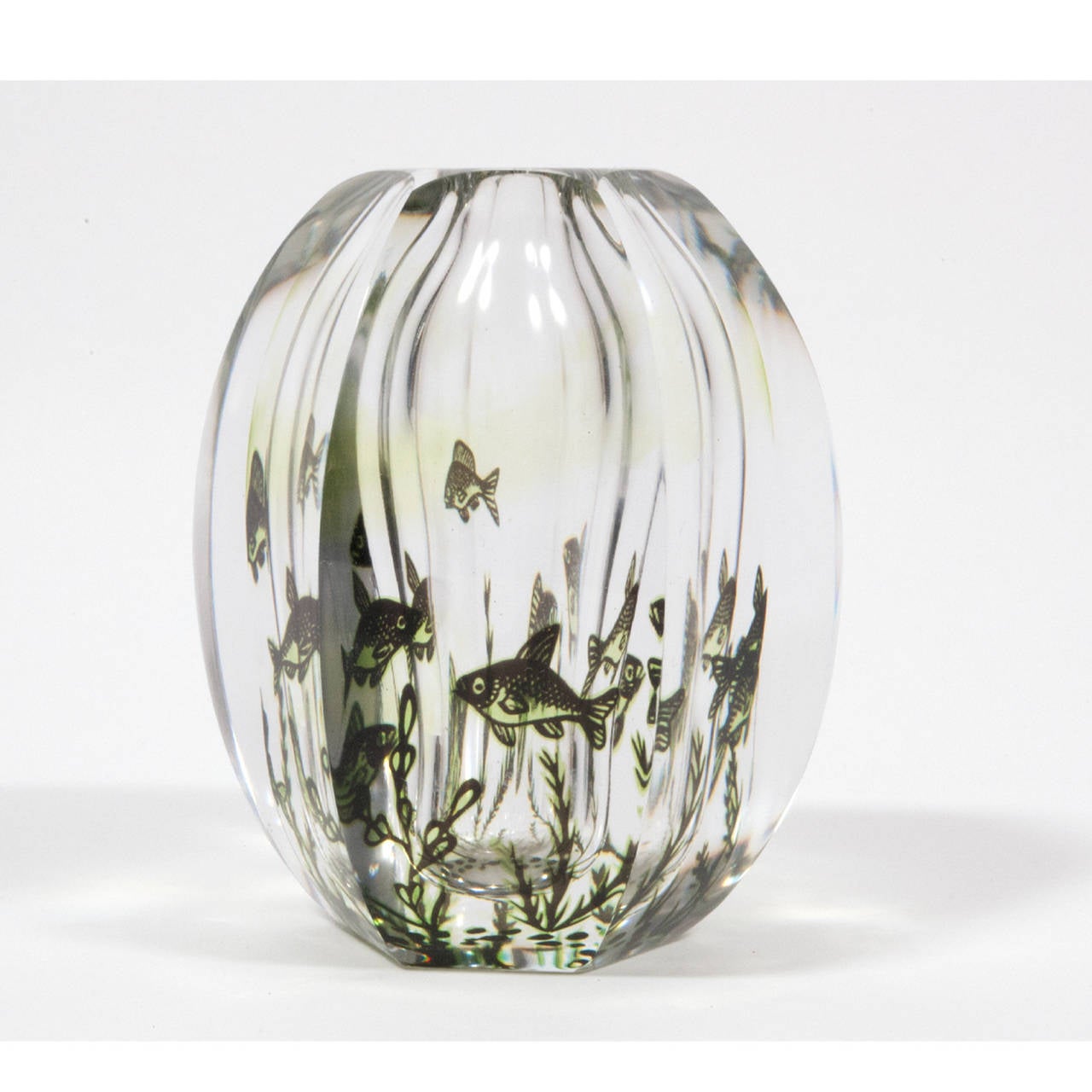 Six Sided Fish Graal Art Glass Vase by Edward Hald