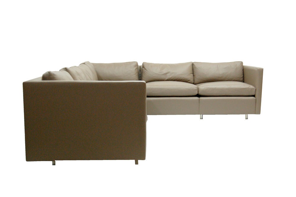 Three seat, two seat and corner configuration, previously reupholstered but in excellent condition. Dimensions are 116