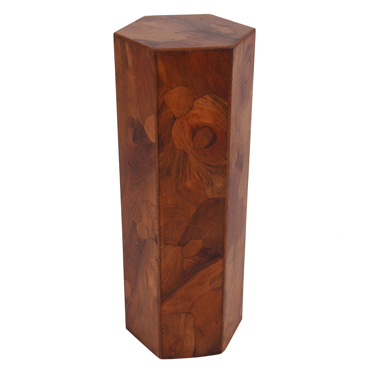 Handcrafted Hexagonal Inlaid Wood Pedestal