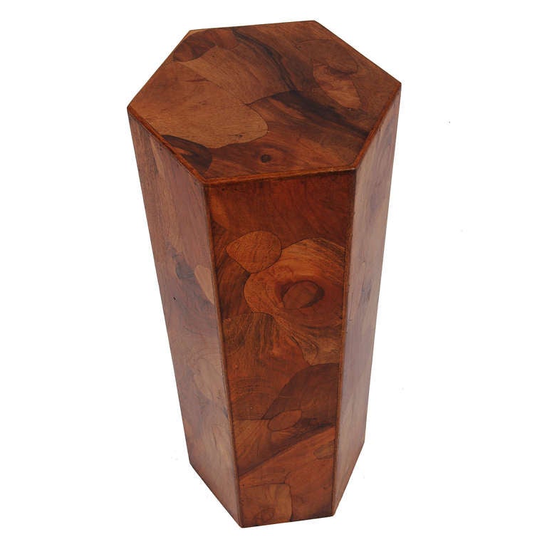 Handcrafted Hexagonal Inlaid Wood Pedestal