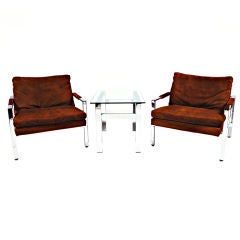 Milo Baughman Easy Chairs and Side Table