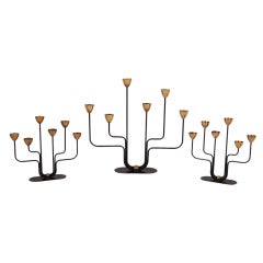 Three Ystad Metall Candelabra