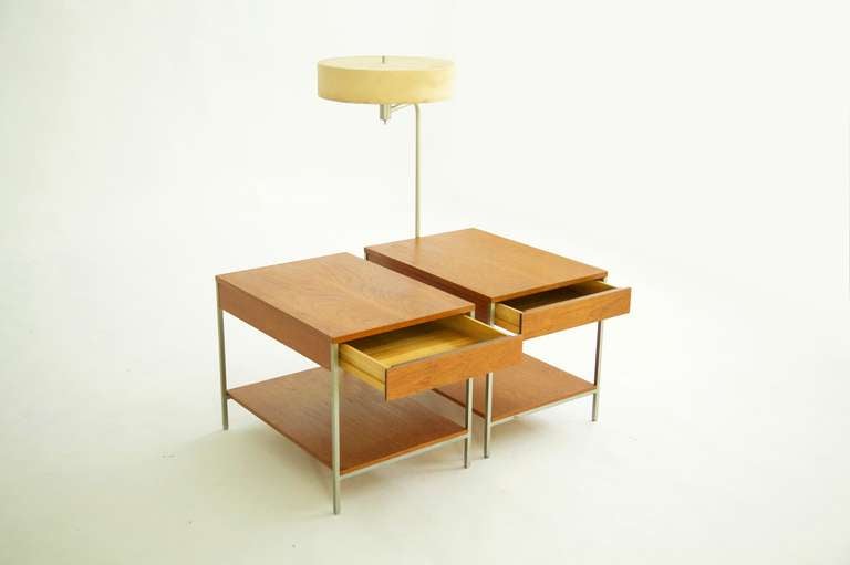 Mid-Century Modern George Nelson Pair of End Tables with Lamp