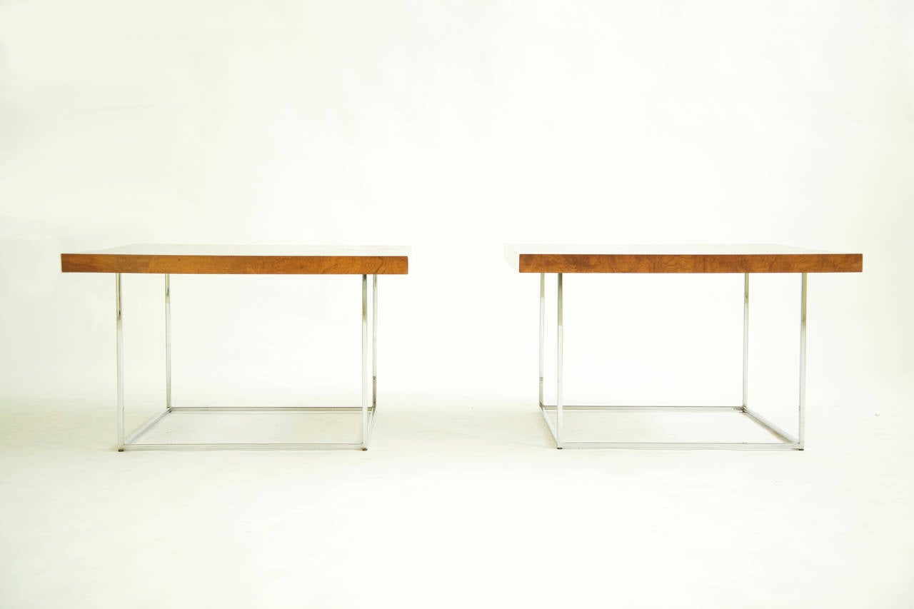 Milo Baughman set tables, one coffee table. Dimensions: Measuring 
 Two ends tables 32