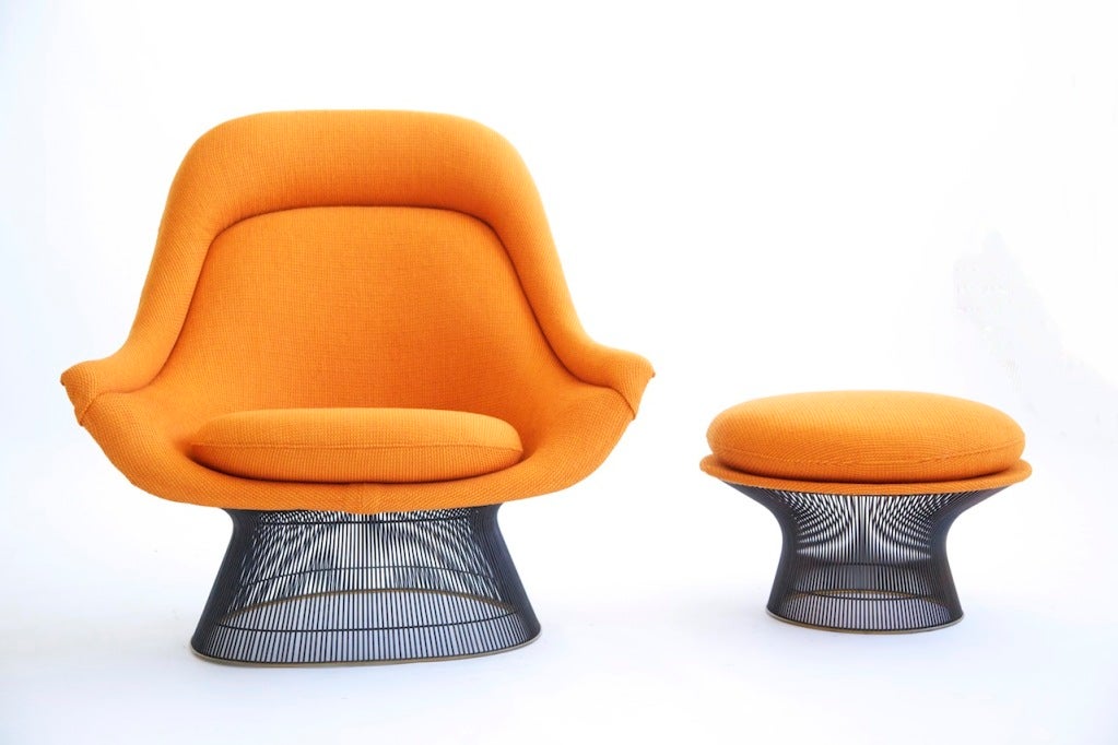 Platner for Knoll International: 1705 Easy Chair and Ottoman In Bronze with Knoll CATO fabric (86% Wool and 14% nylon blend)
Seat Height 17.5