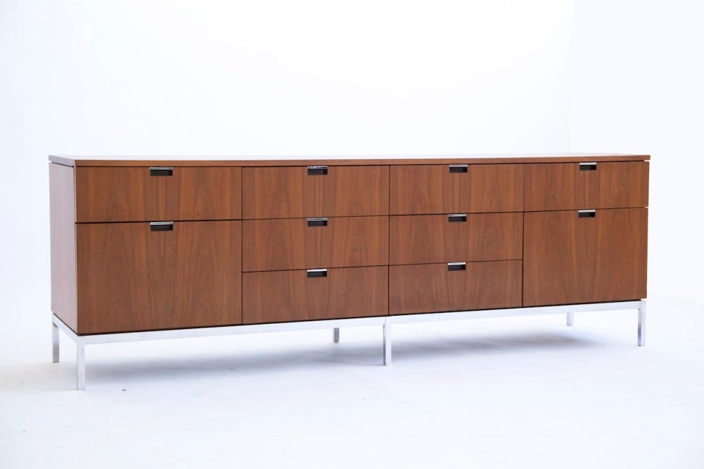Florence Knoll for Knoll International, Eight Box Drawer Case. 2 file Drawers.
Cathedral grained teak veneer. Finished on back for floating room divider.