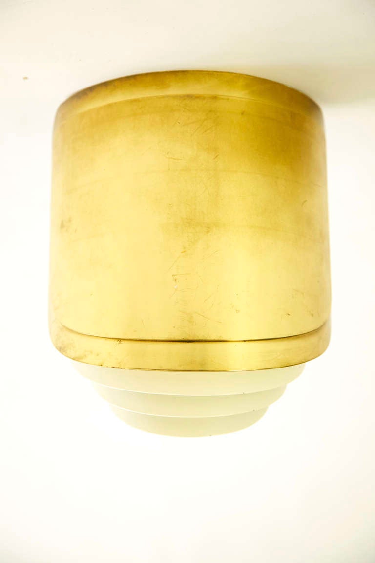 Warren Platner Associates architects: Wall sconce. Custom for important commission. Features lift-up. Mirrored polished brass shield with four steel louvers.

            