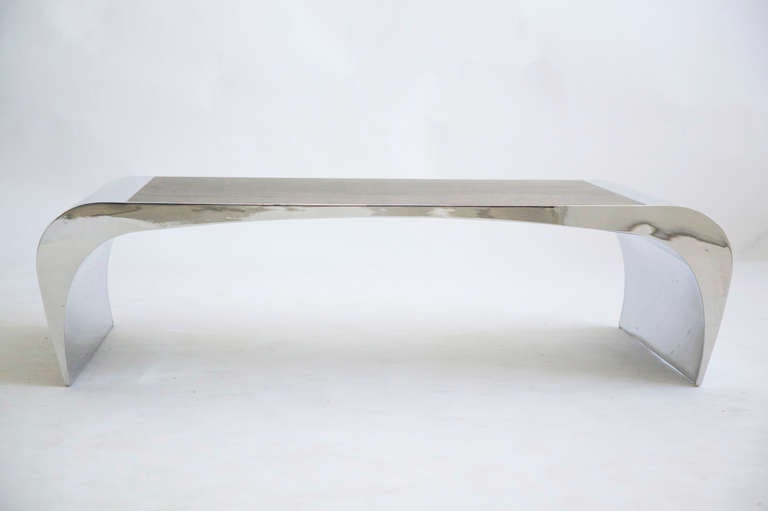 Mid-Century Modern Polished Steel Coffee Table by Brueton