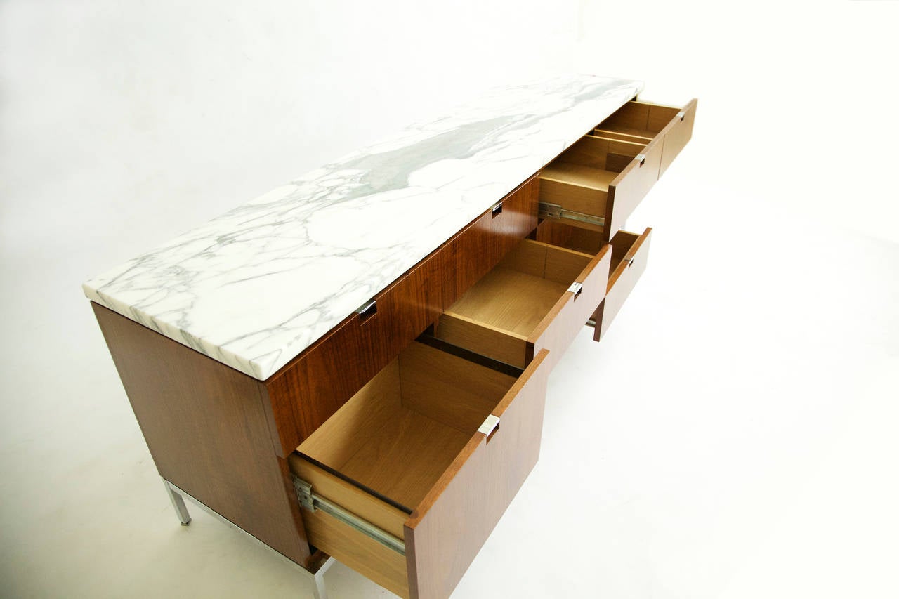 Mid-Century Modern Florence Knoll Credenza with Custom Marble Top