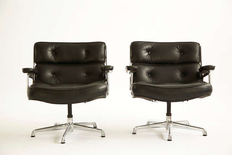 Eames for Herman Miller Pair of Time Life Swivel Lounge Chairs. Model ES105
The Lounges are no longer in production.
Eames executive chairs in 1960 to grace the lobbies that they designed for the Time-Life Building in New York City. That's why