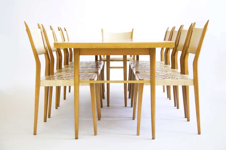 McCobb for Calvin Dining Set, Leather backs with leather woven seats-10 chairs in all 2 arms chairs ( 22.50