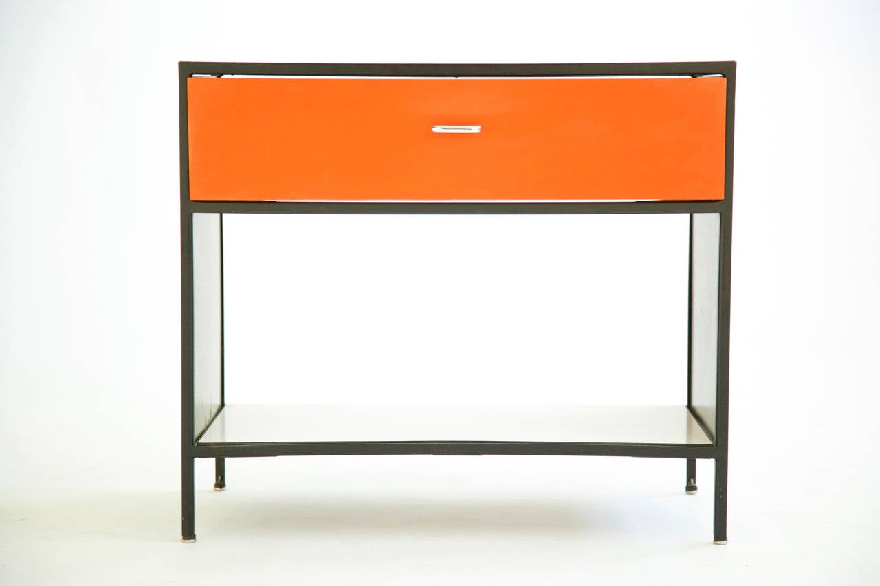 Nelson for Herman Miller Steel frame Cabinet-Pill-out drawer with dividers and lower open display section.