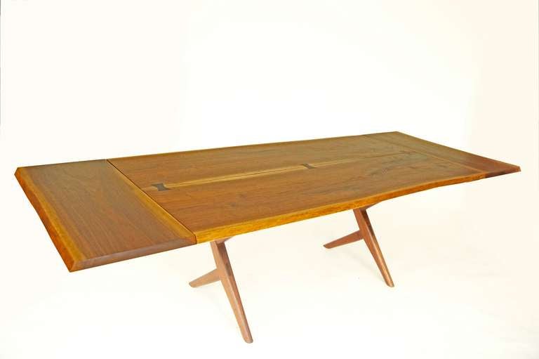 George Nakashima c.1970 Rare Cross-Leg two leaf walnut dining table with rosewood butterfly joints