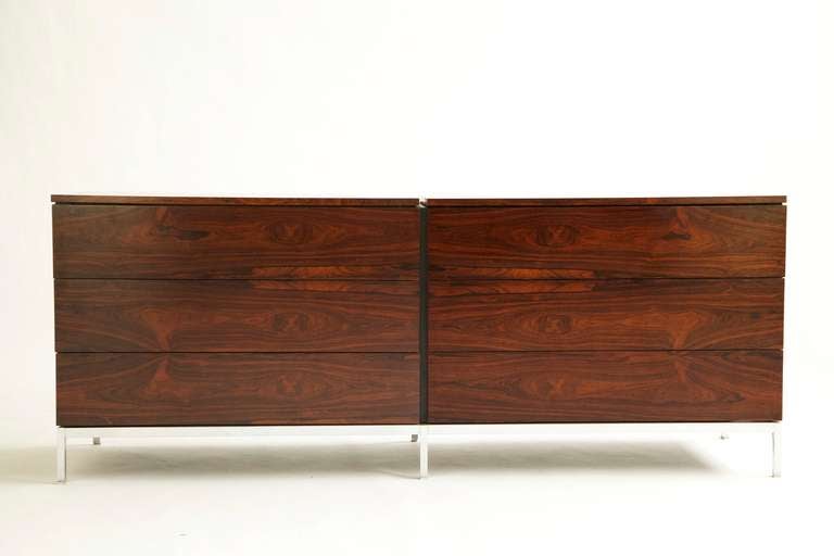 Florence for Knoll, six-drawer double dresser in bookmatched Brazilian rosewood veneer.
One of the finest examples.