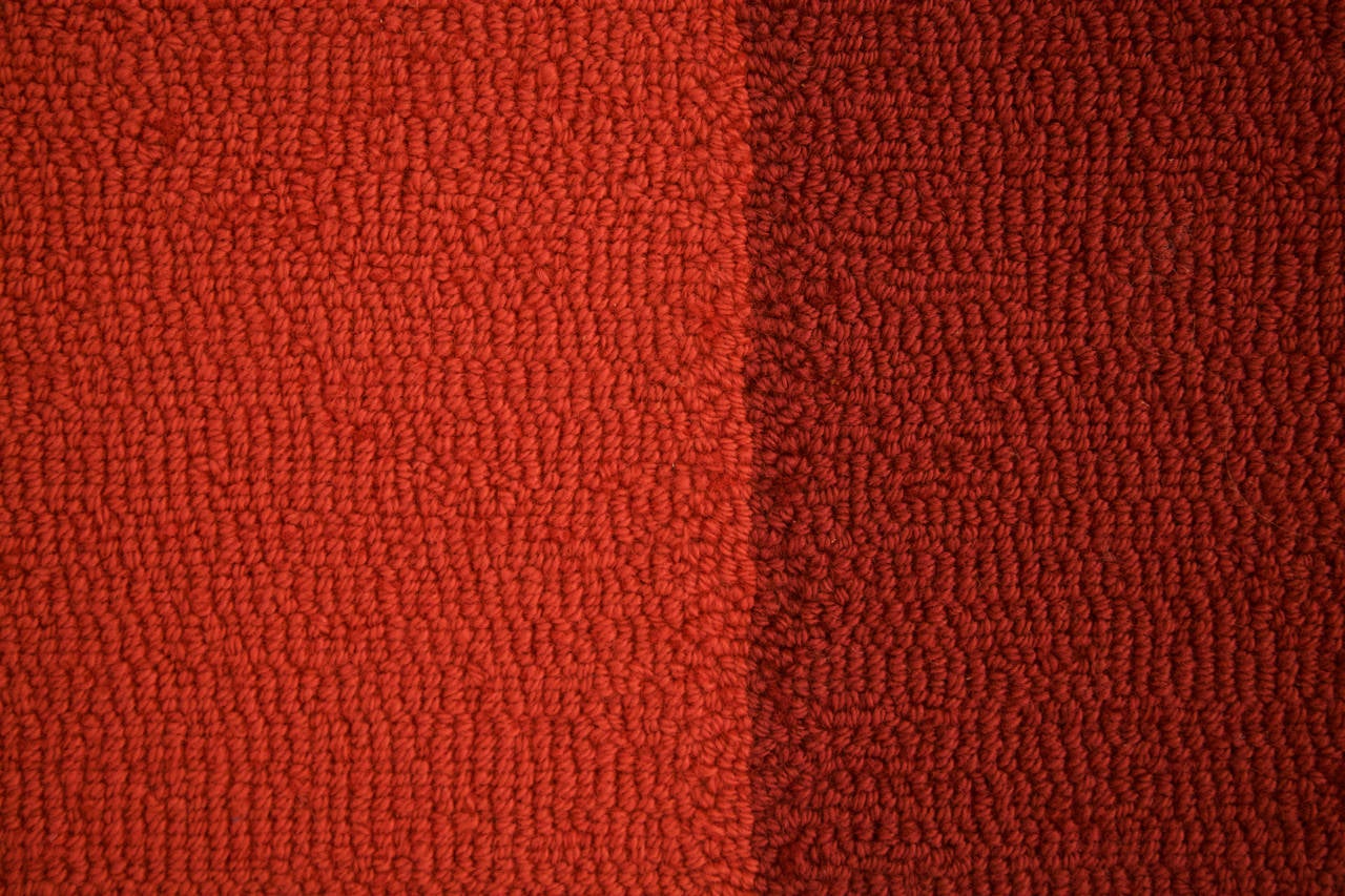This tapestry made by Edward Fields is from a series produced and installed in the Mies van der Rohe Commonwealth buildings 330-340 Diversey, Chicago.
Graduated colors hand-knotted 100% virgin wool.
[Edward Fields label].