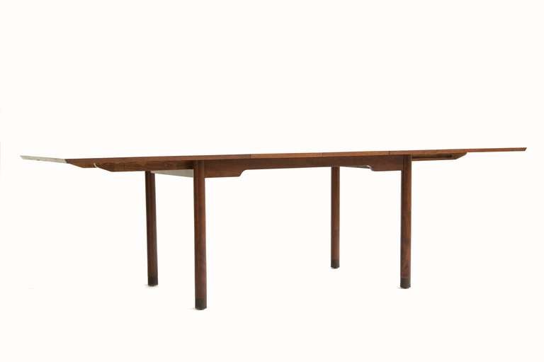 Edward Wormley dining table for Dunbar. Table includes two leaves, each leaf 15