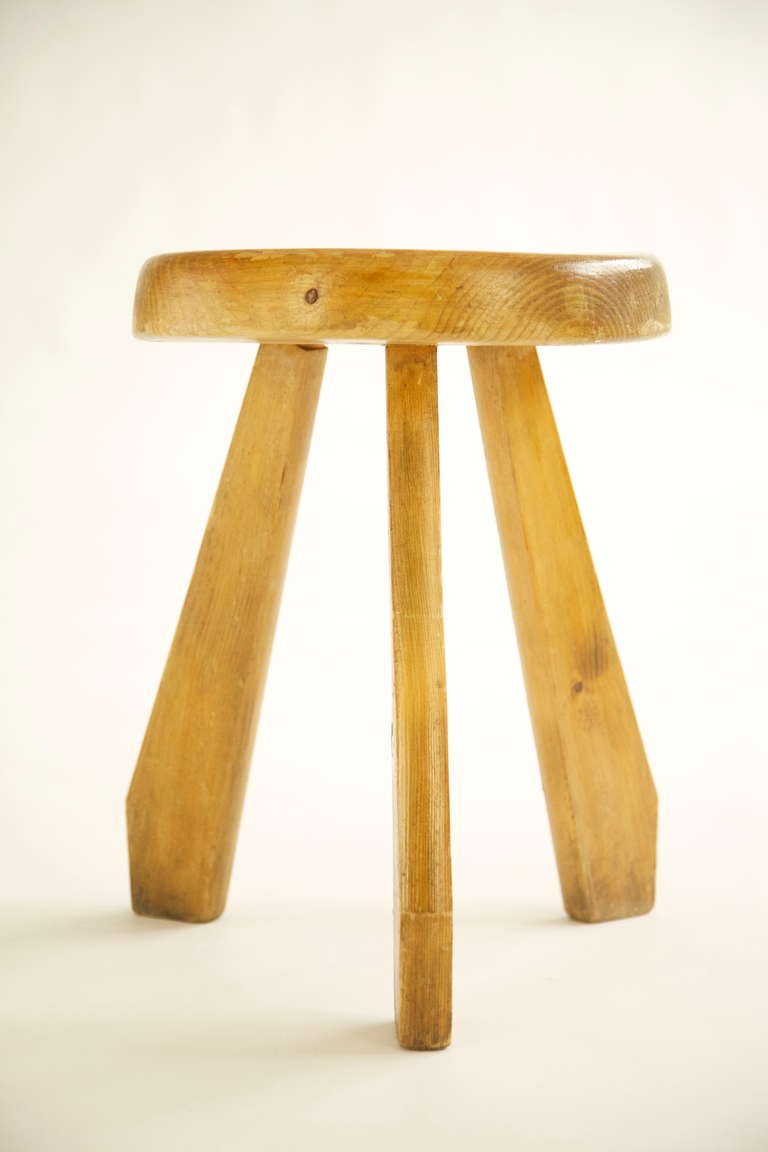 CHARLOTTE PERRIAND, Pair of stools from Les Arcs
France, c. 1968

12.75 dia x 17 h inches