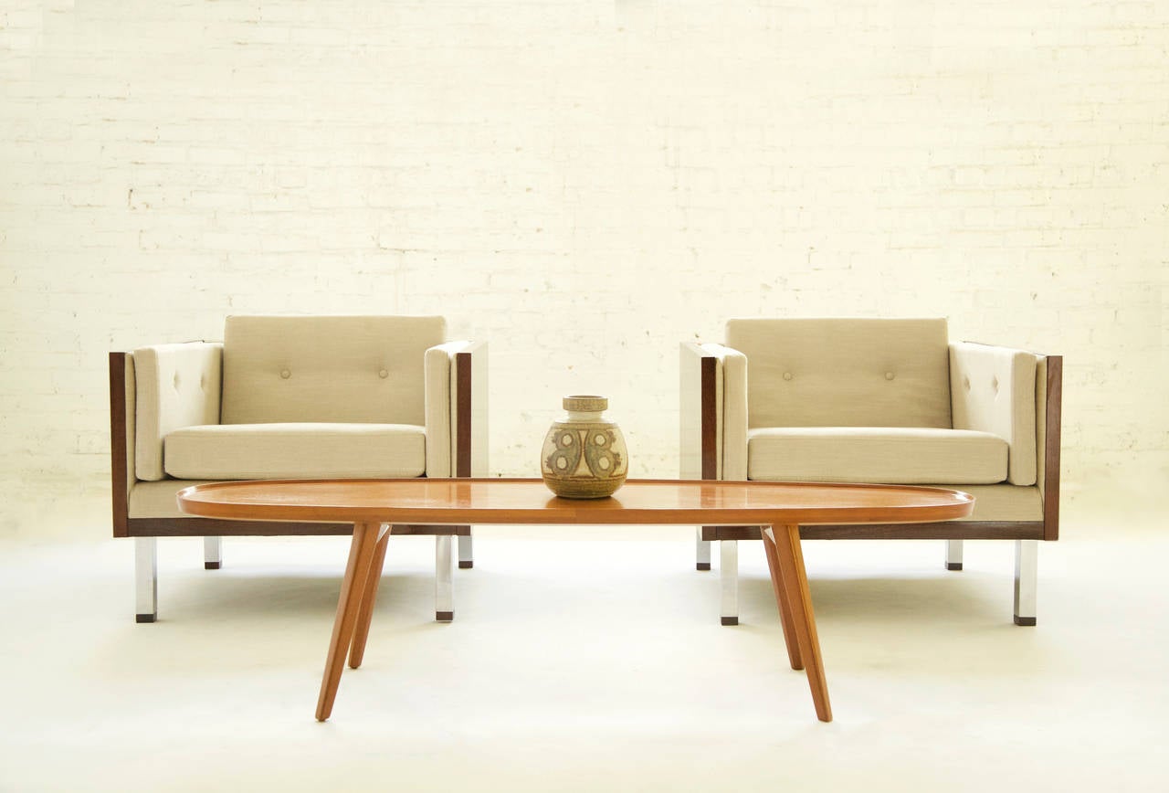 American Pair of Milo Baughman Cube Lounge Chairs