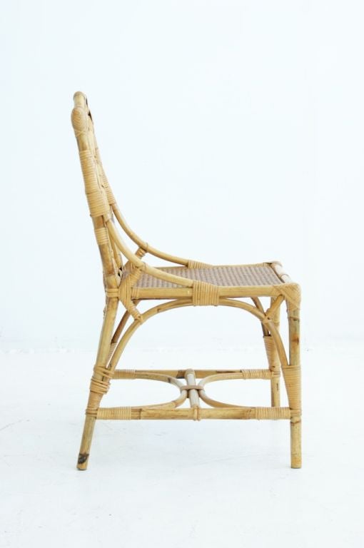 Set of Six Italian Rattan Dining Chairs at 1stDibs