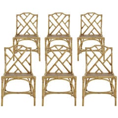 Set of Six Italian Rattan Dining Chairs
