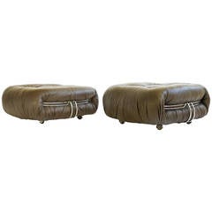 Vintage Pair of Scarpa Rolling Ottomans/Poofs