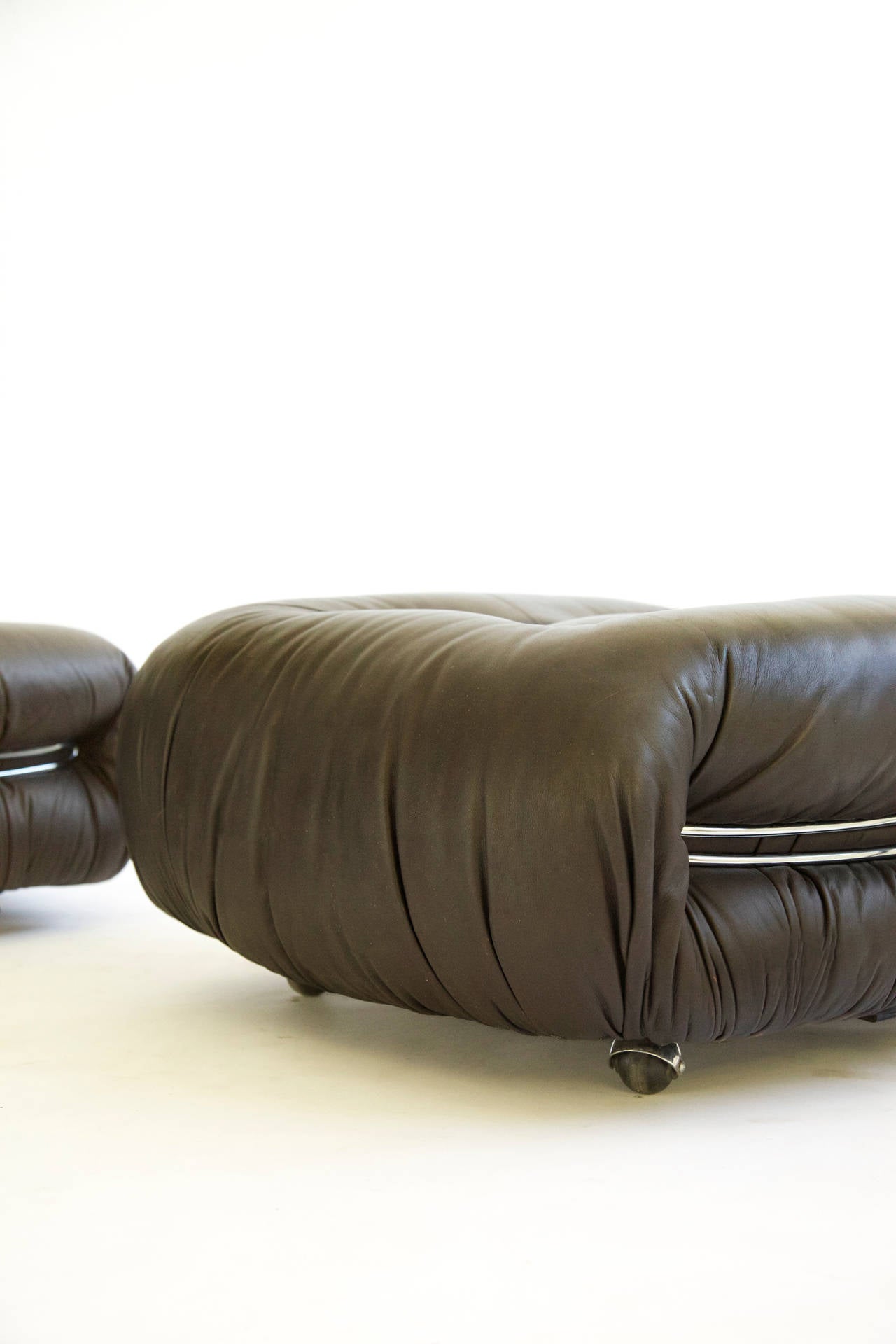 Plated Pair of Scarpa Rolling Ottomans/Poofs