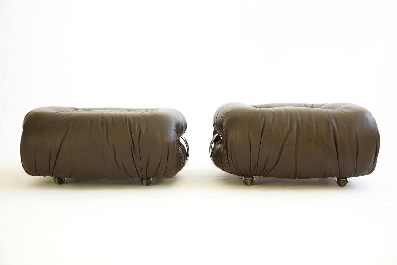 Italian Pair of Scarpa Rolling Ottomans/Poofs