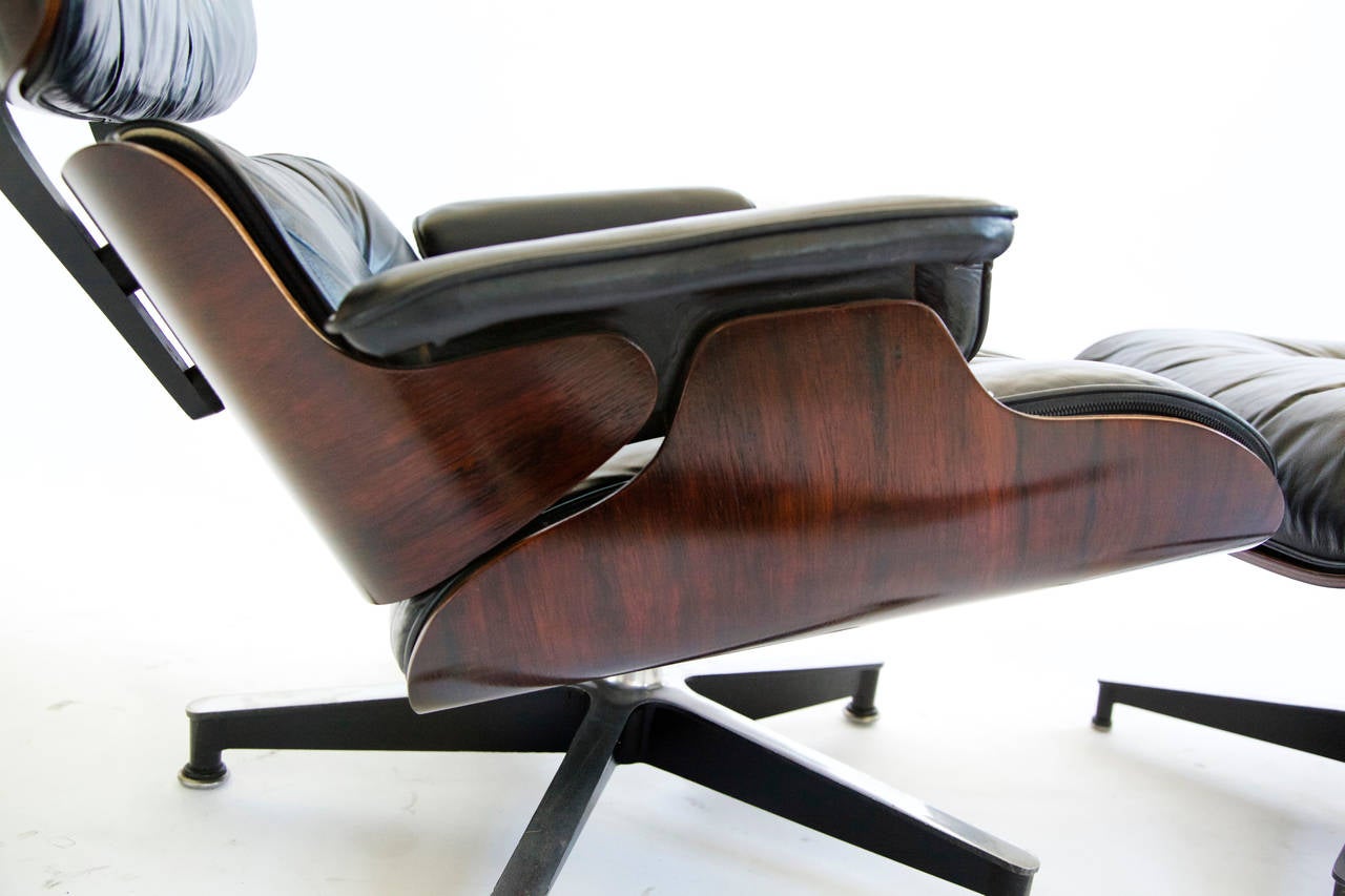 Charles and Ray Eames 670 lounge chair and 671 ottoman
Darker Rosewood oil finish deep figure graining.
Ottoman measures: 25.75 w x 22 d x 17 h inches