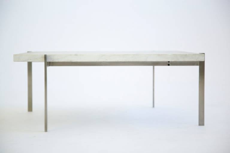 Poul Kjaerholm for Fritz Hansen, PK 61 Coffee Table 
Flint-rolled Cippolino marble, matte chrome-plated steel
Logo impressed in metal