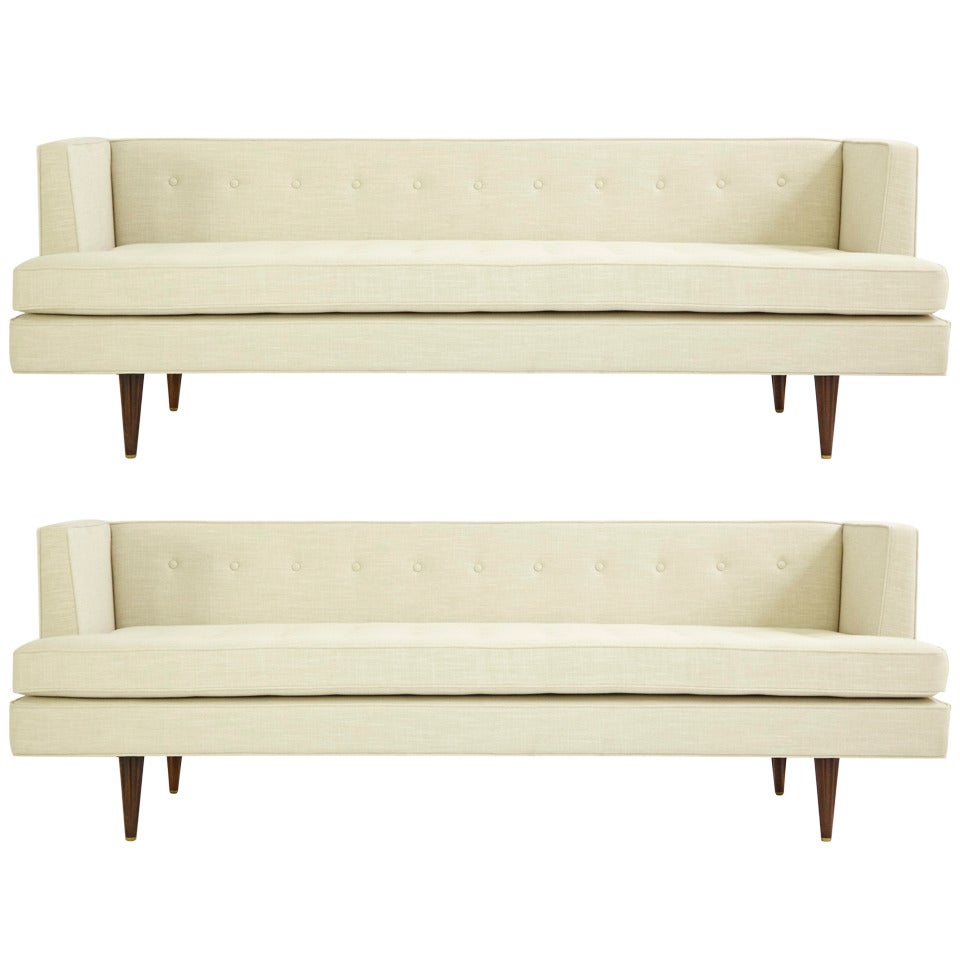 Edward Wormley Pair of Rare Fluted Leg Sofas