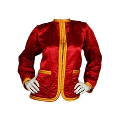 YSL YVES SAINT LAURENT Vintage Asian Inspired Red Jacket w/ Gold Trim sz 34