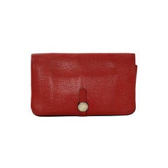 Hermes Red Chevre Leather Dogon Wallet PHW