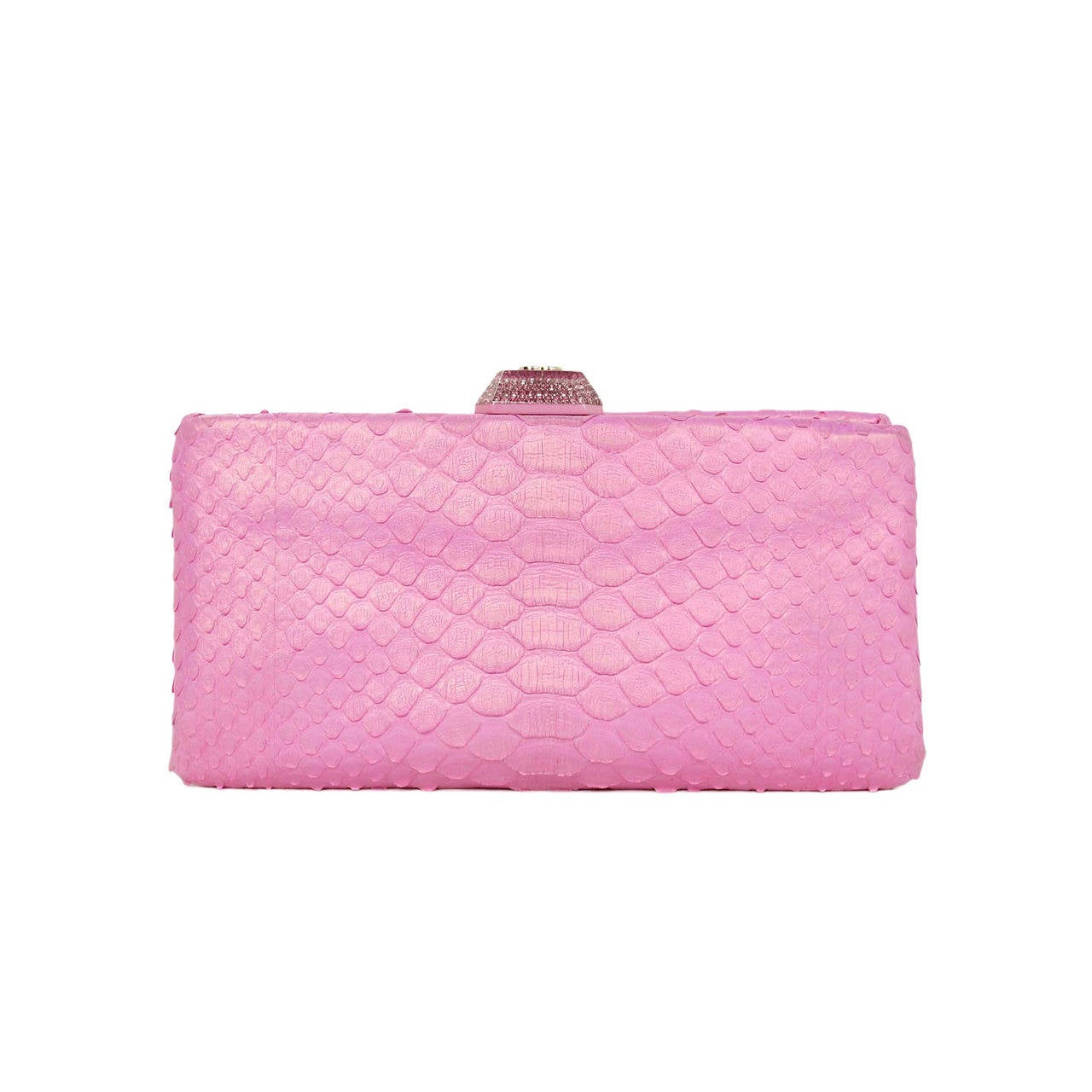 Chanel 2013 Pink Python Clutch Bag W Crystal Pushlock Rt.$3, 200