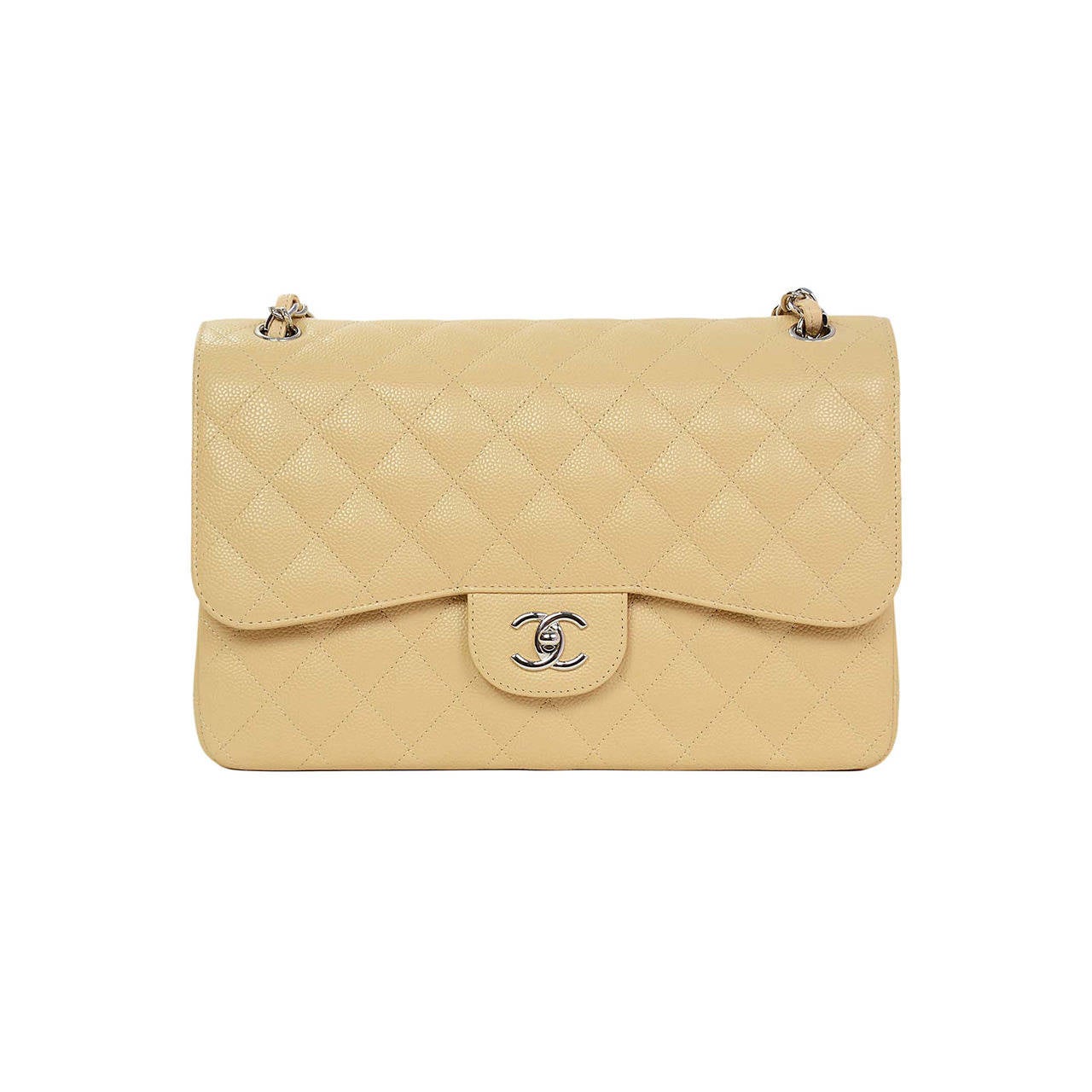 Chanel Beige 2014 Caviar Double Flap Jumbo Classic Bag at 1stDibs