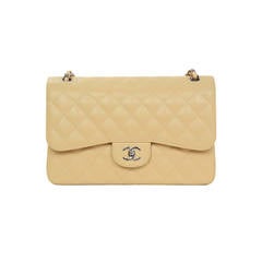 Chanel Beige 2014 Caviar Double Flap Jumbo Classic Bag