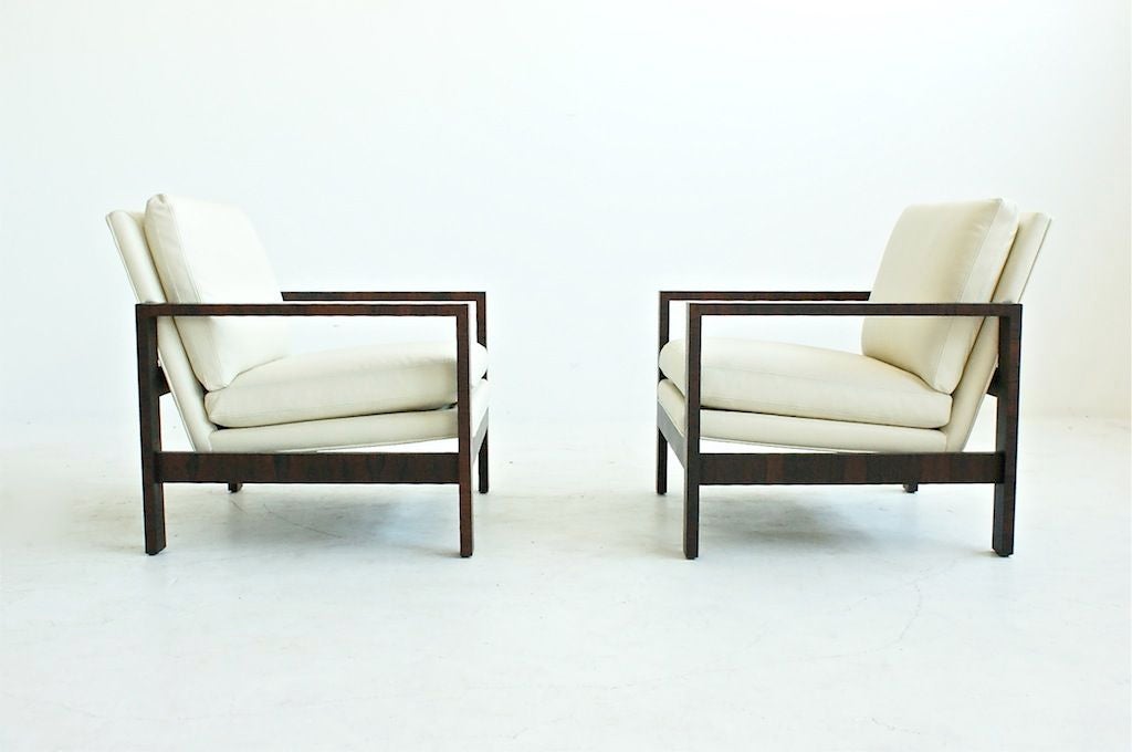 BAUGHMAN for THAYER COGGIN: Pair of rare Rosewood Lounge Chairs.
Reupholstered in Spinneybeck 